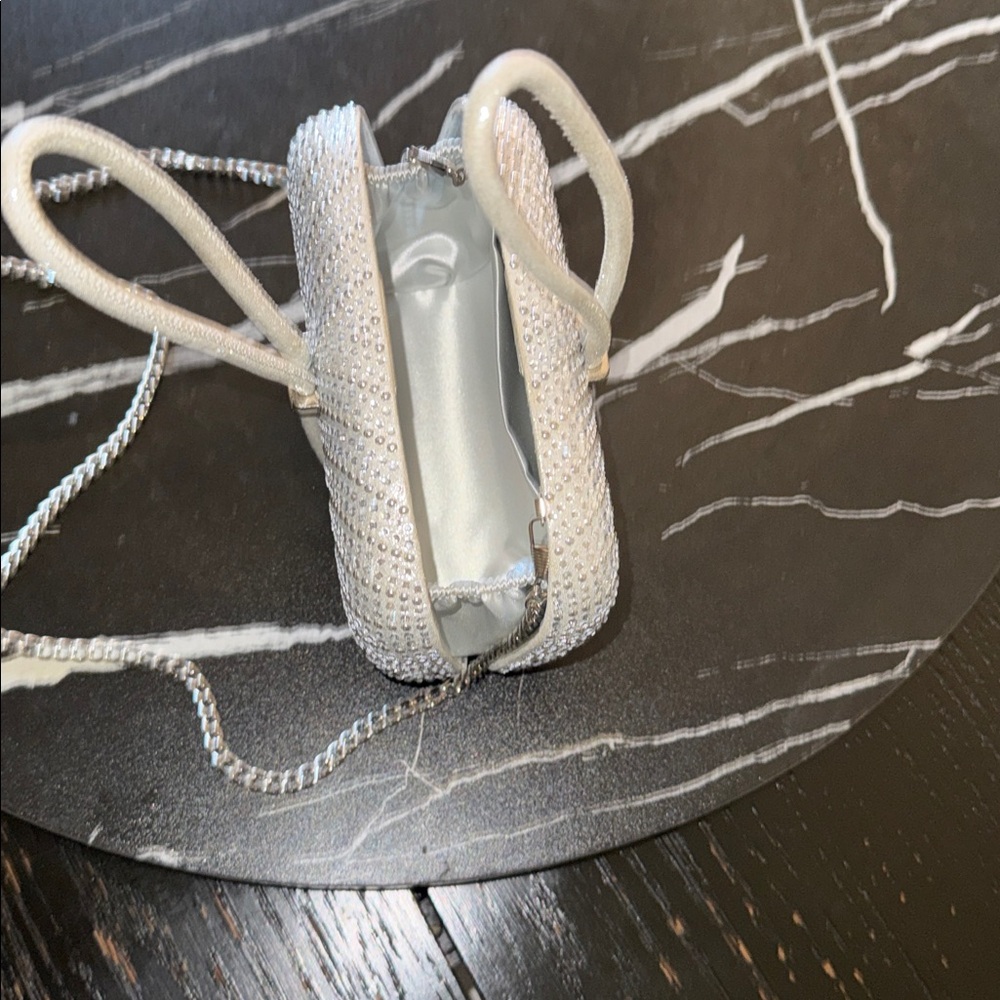 Silver Rhinestone Clutch with Chain Strap - Picture 2 of 8
